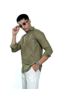 Men's Olive Green Pure Cotton Textured Casual Shirt