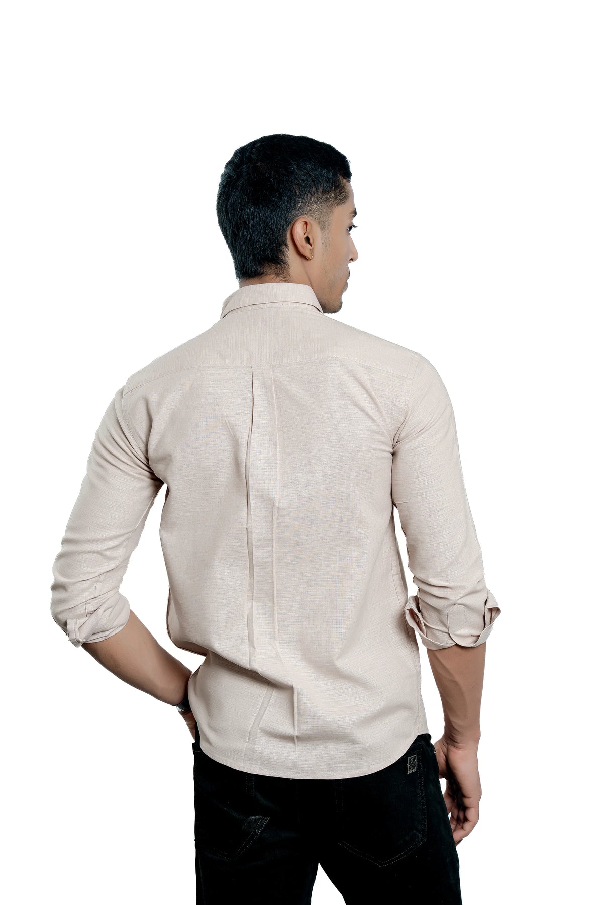 Men's Beige Pure Cotton Textured Casual Shirt