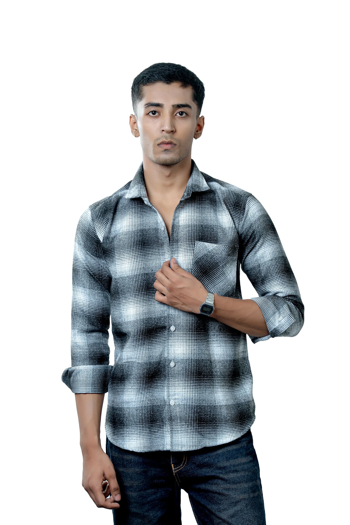Men's Heavyweight Winter Flannel Blue Checkered Casual Shirt