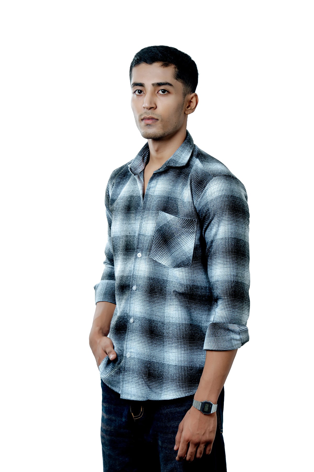 Men's Heavyweight Winter Flannel Blue Checkered Casual Shirt