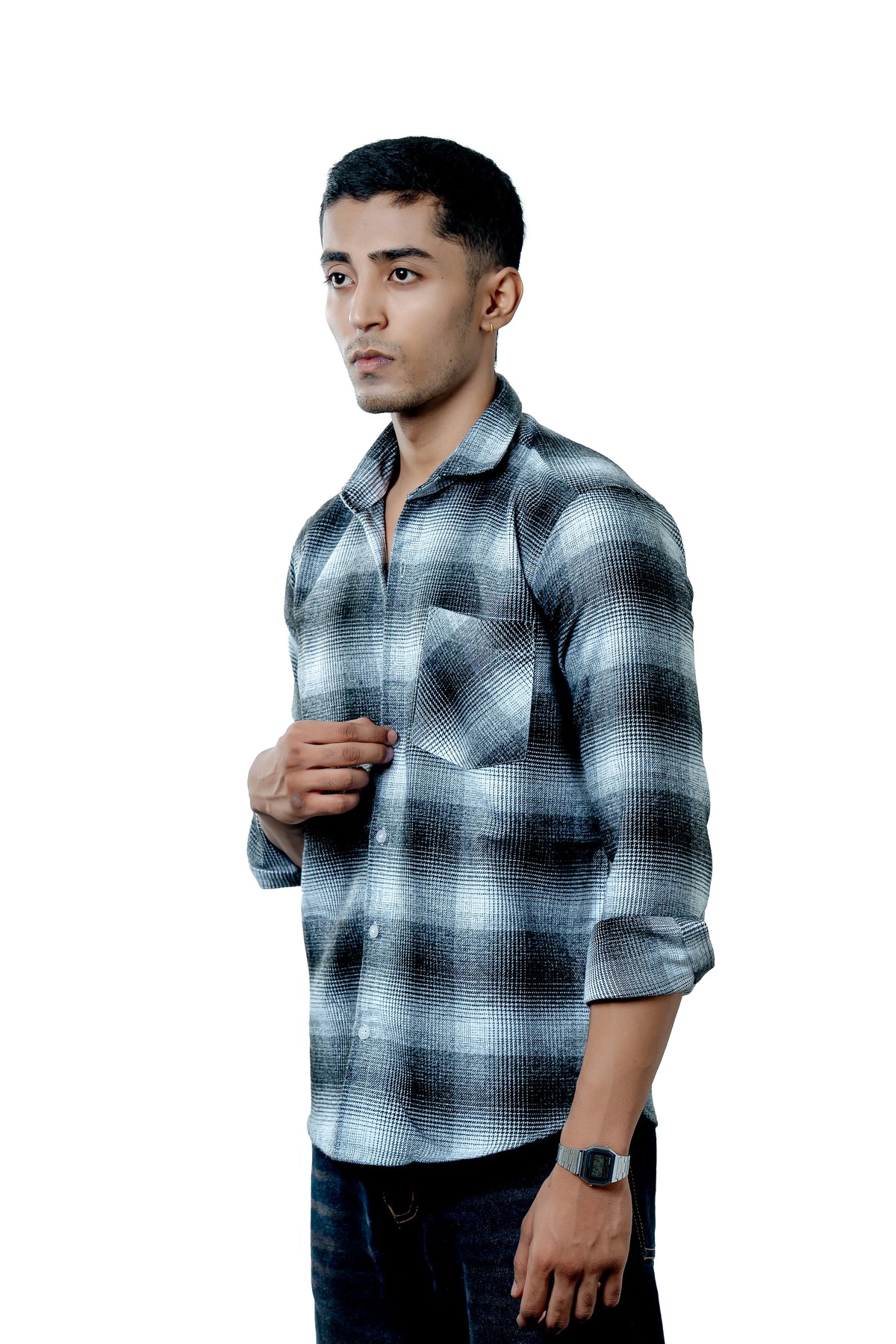 Men's Heavyweight Winter Flannel Blue Checkered Casual Shirt