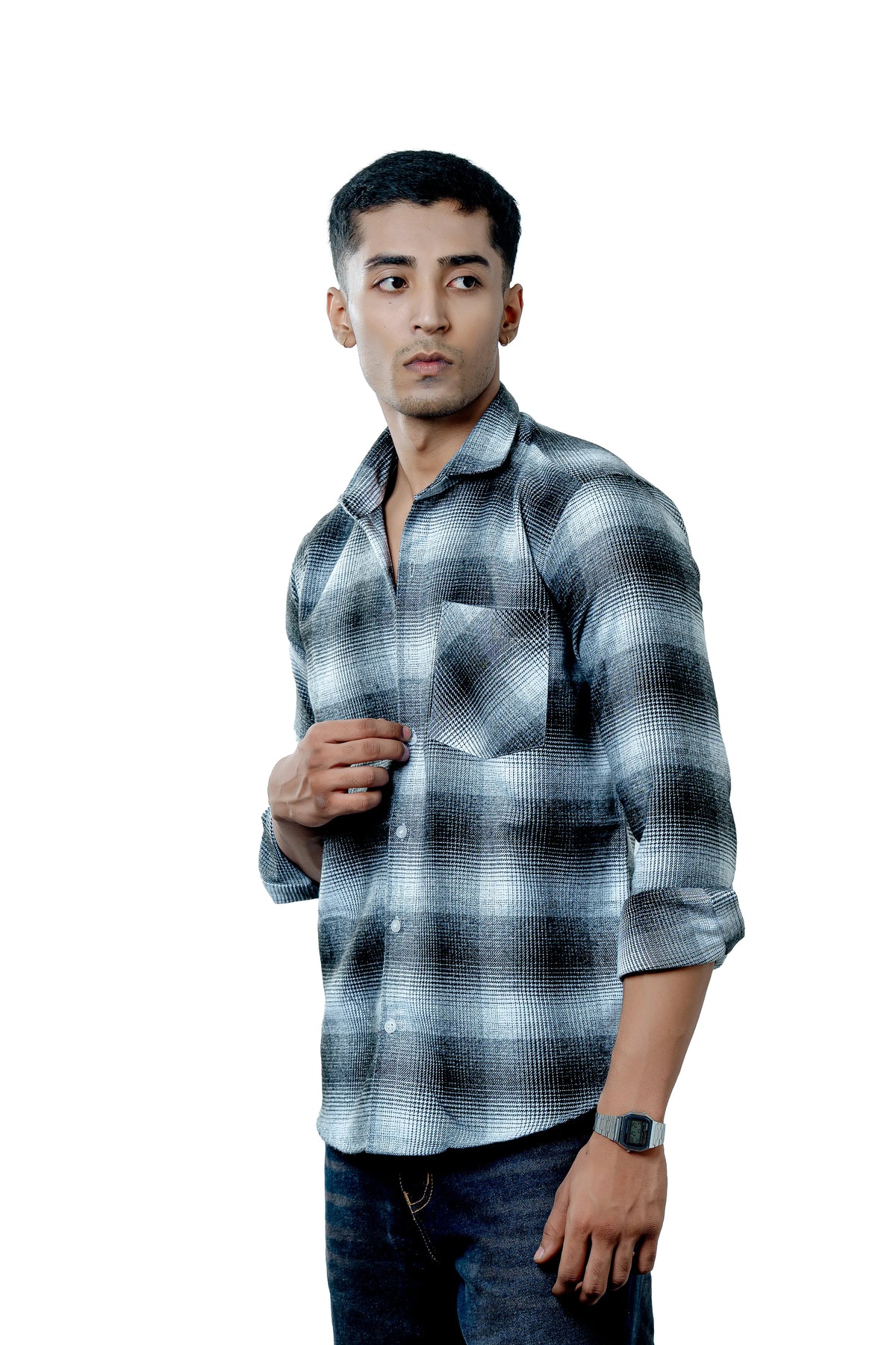 Men's Heavyweight Winter Flannel Blue Checkered Casual Shirt