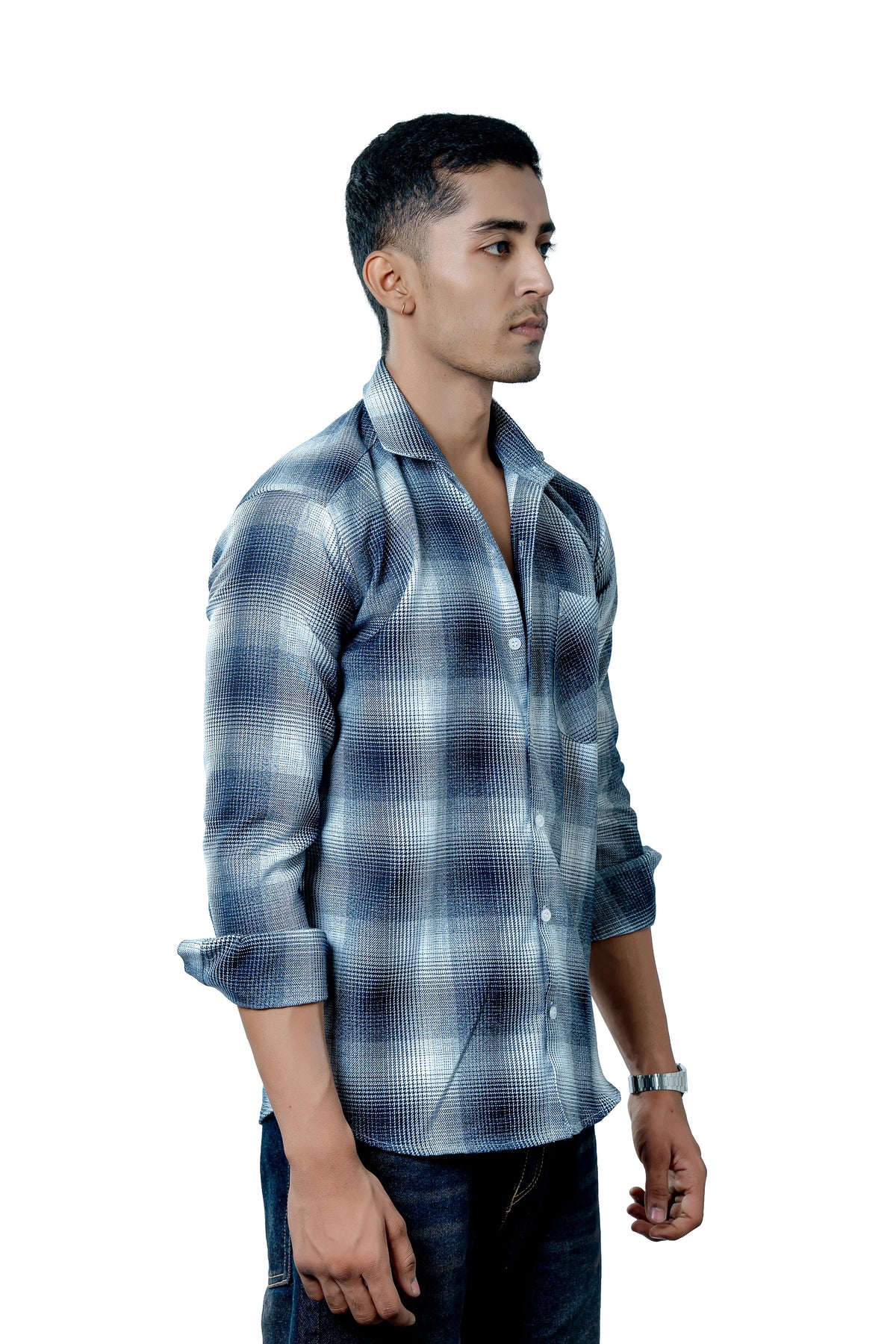 Men's Heavyweight Winter Flannel Blue Checkered Casual Shirt