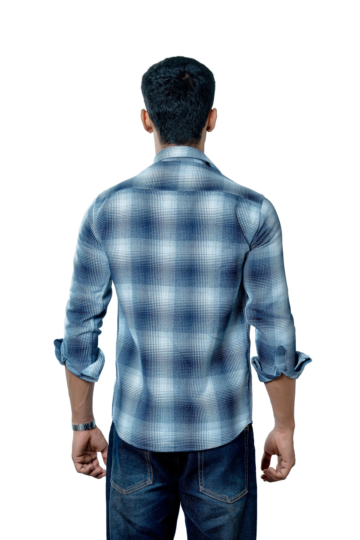Men's Heavyweight Winter Flannel Blue Checkered Casual Shirt