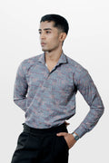 Men's Grey Abstract Printed Lycra Stretchable Casual Shirt