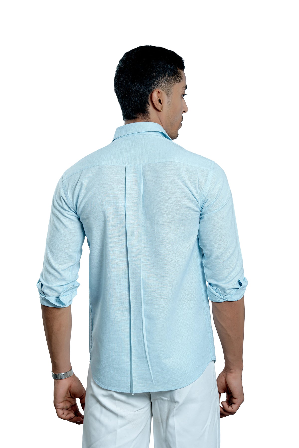 Men's Sky Blue Pure Cotton Textured Casual Shirt