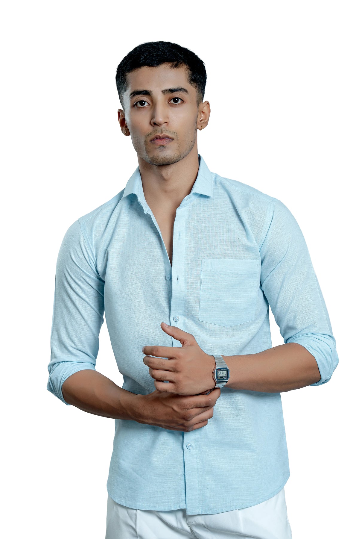 Men's Sky Blue Pure Cotton Textured Casual Shirt