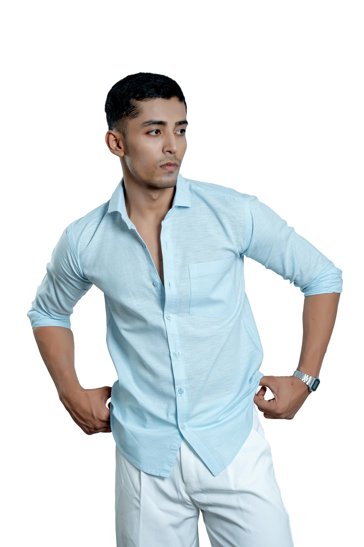Men's Sky Blue Pure Cotton Textured Casual Shirt