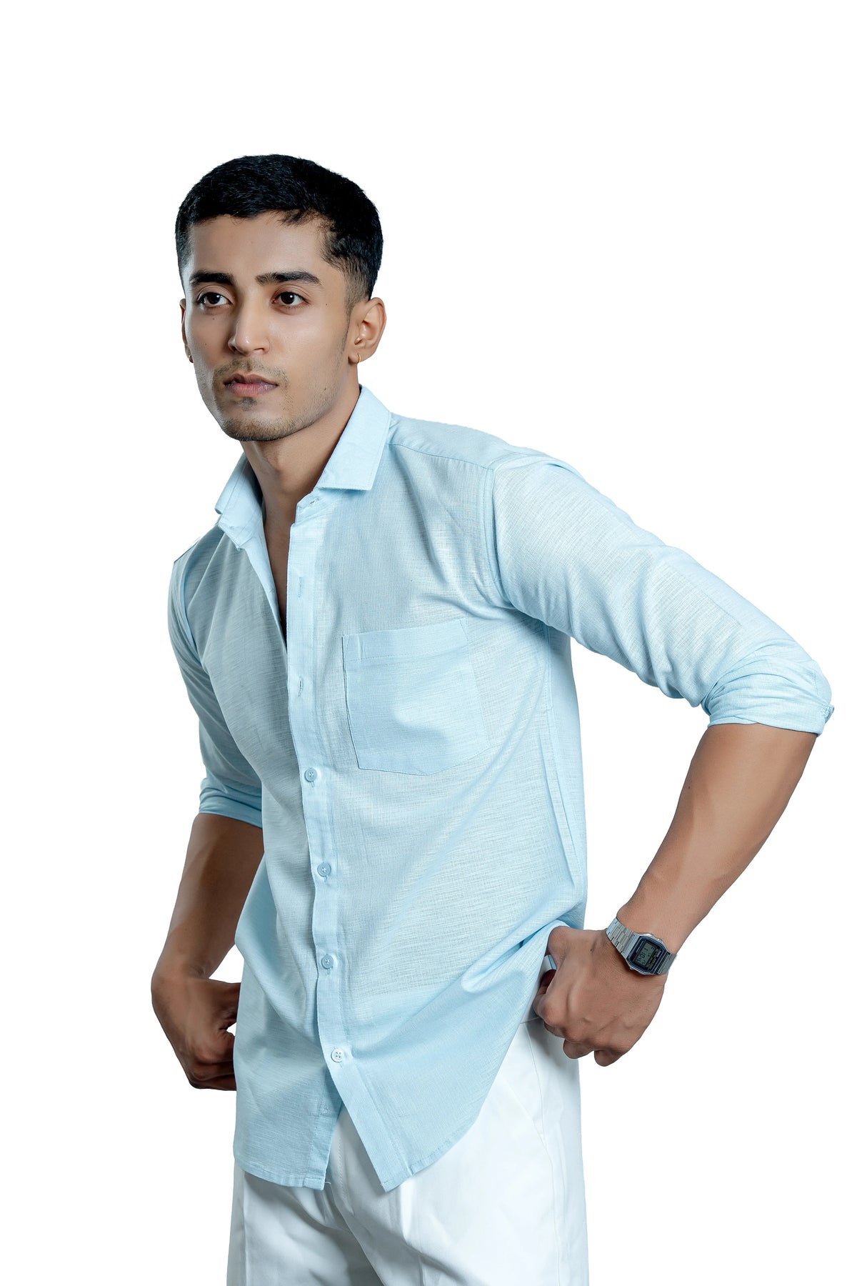 Men's Sky Blue Pure Cotton Textured Casual Shirt