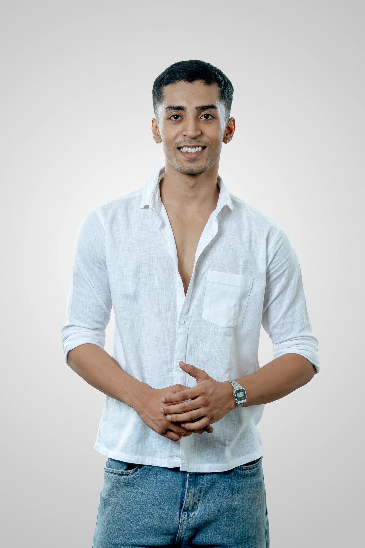 Men's Classic White Linen Blend Casual Shirt