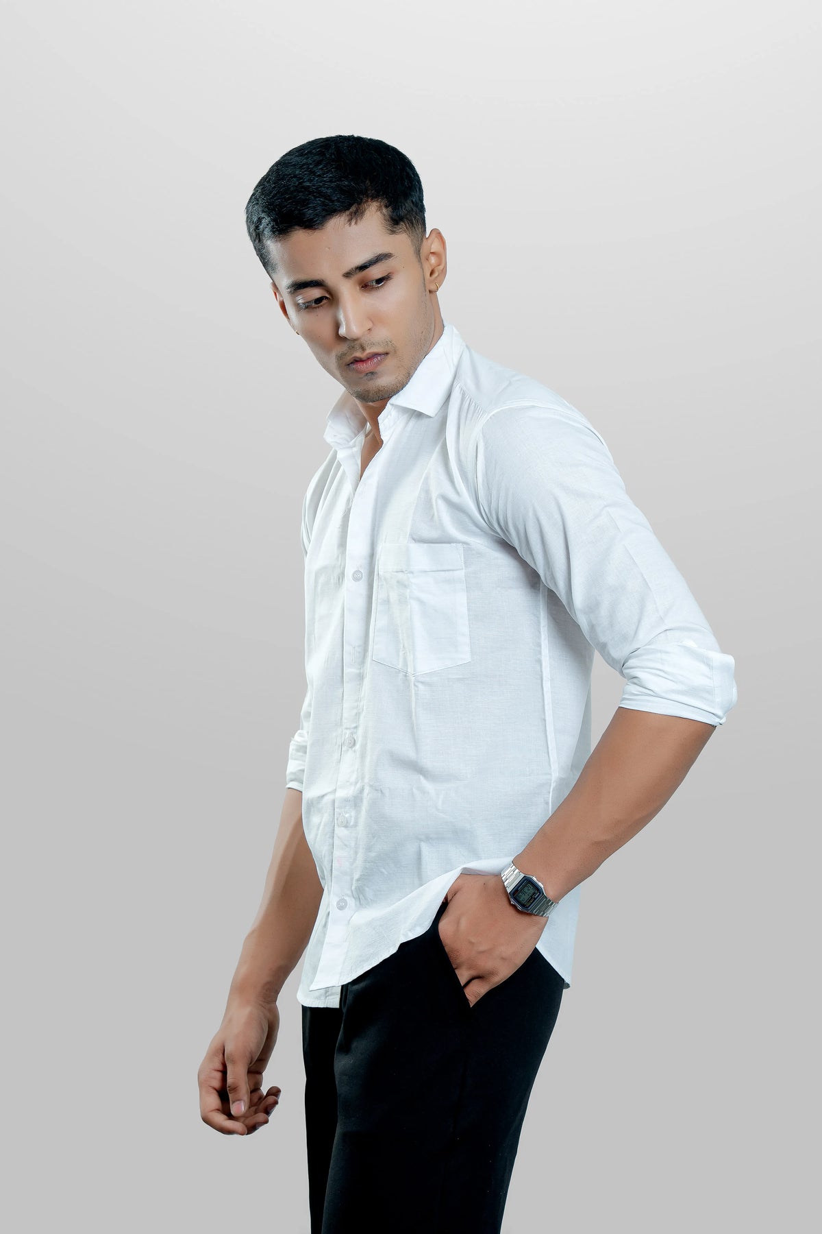 Men's Classic White Linen Blend Casual Shirt
