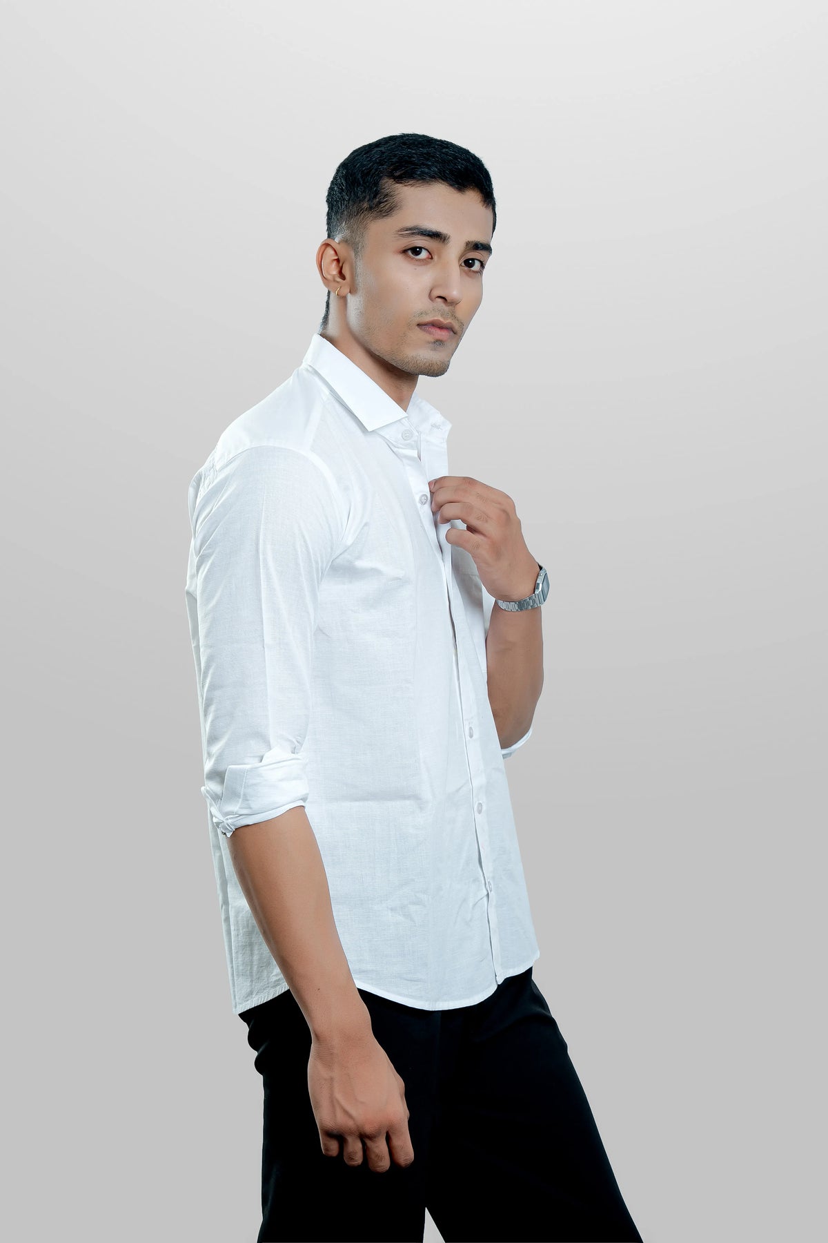 Men's Classic White Linen Blend Casual Shirt